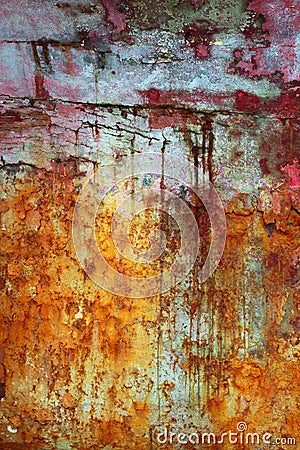 Green and red grunge aged paint wall texture Stock Photo