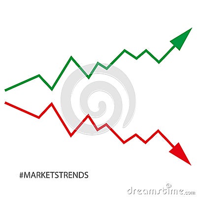 Green and red market trend lines on a white background Stock Photo