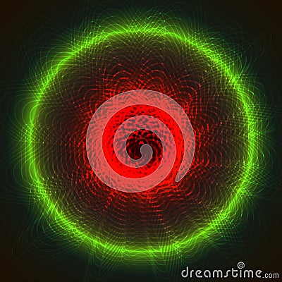 Green red neon luminous luminescent circle on black background. Stock Photo