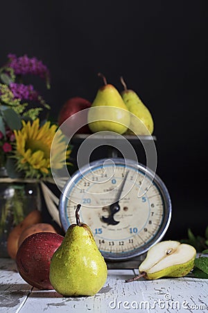 Green and Red Pears Stock Photo