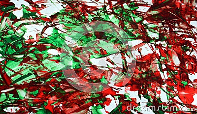 Green red white phosphorescent red painting blurred abstract vivid background, texture and strokes of brush Stock Photo