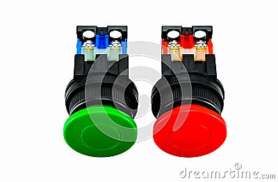 Green and red push button switch Stock Photo