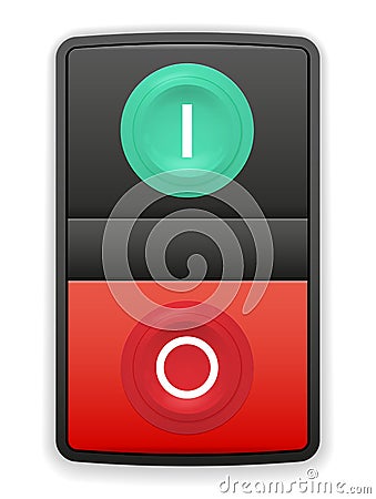 Green and red switch buttons on gray body Cartoon Illustration