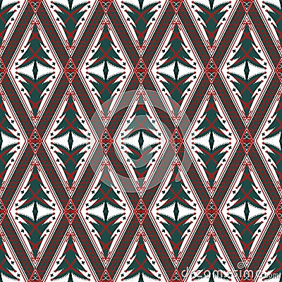 Green Red Treen on White. Geometric ethnic oriental pattern traditional Design for background,carpet,wallpaper,clothing,wrapping, Cartoon Illustration