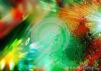 Green and red, yellow lights and rays on the black background, textured lighting background, Abstract texture and pattern Stock Photo