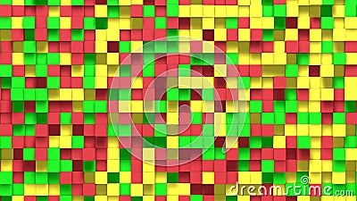 Green red yellow small box cube random geometric background. Abstract square pixel mosaic illustration. Land block background. Cartoon Illustration