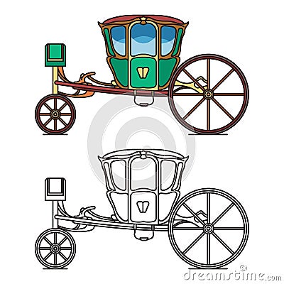 Green retro buggy or king horse chariot, carriage Vector Illustration