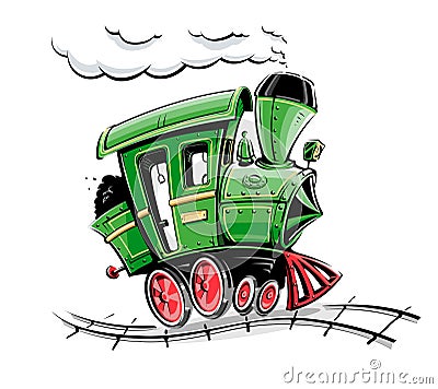 Green retro cartoon locomotive Vector Illustration