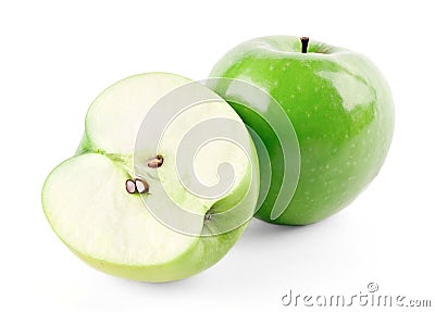 Green ripe apple and half Stock Photo