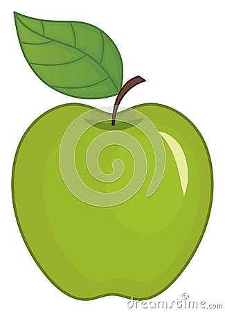 Green Ripe Apple with Leaf. Vector Green Apple Vector Illustration