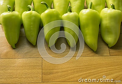 ..green ripe pepper lies on the table. pepper harvest. Ingredients for Salad Stock Photo