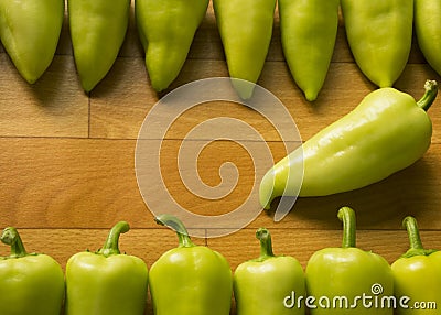 ..green ripe pepper lies on the table. pepper harvest. Ingredients for Salad Stock Photo