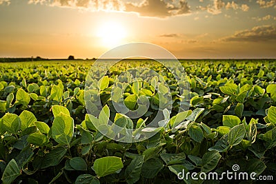 Green ripening soybean field Stock Photo