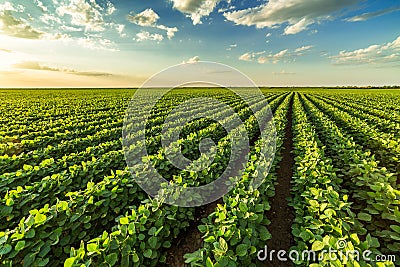 Green ripening soybean field Stock Photo