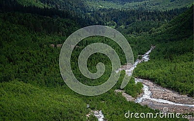 Green river valley canyon wide summer panorama North Caucasus Stock Photo