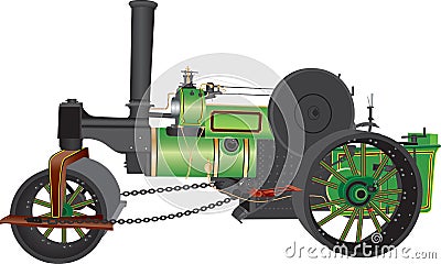 Green Road Roller Vector Illustration