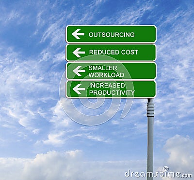 Road sign to outsourcing Stock Photo