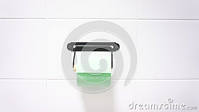 A green roll of soft toilet paper. Stock Photo