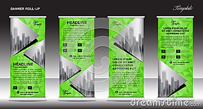 Green Roll up banner template, banner design, advertisement Vector Illustration