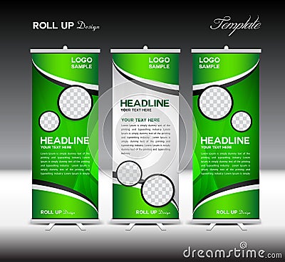 Green Roll Up Banner template vector illustration, roll up stand Vector Illustration