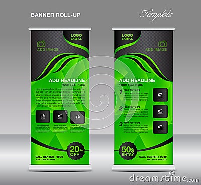 Green Roll up banner template vector, roll up stand, banner Vector Illustration