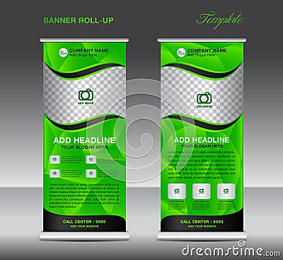 Green Roll up banner template vector, roll up stand, banner Vector Illustration