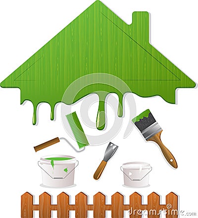 Green roof and painting tools, vector illustration Vector Illustration