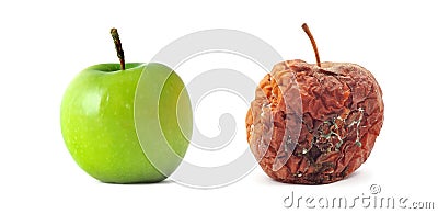 Green and rotten apple Stock Photo