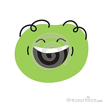 Green round funny character color line icon. Mascot of emotions. Vector Illustration