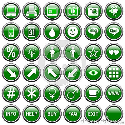 Green Round Web Buttons [4] Stock Photo