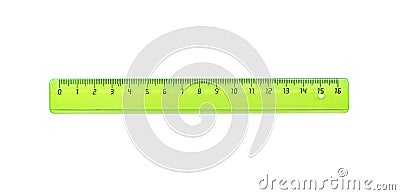 The green ruler is plastic for measuring centimeters Stock Photo