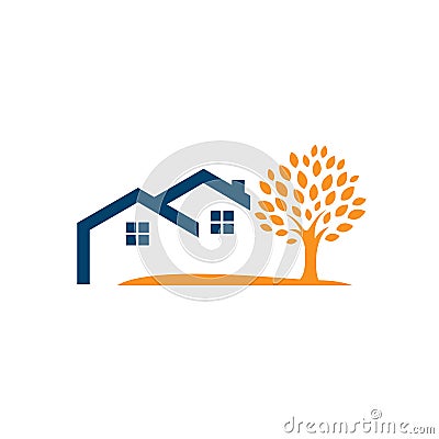 green rural house and tree realty logo vector illustration Vector Illustration