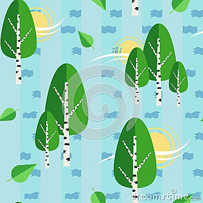 Green russian birch trees seamless vector pattern background Vector Illustration