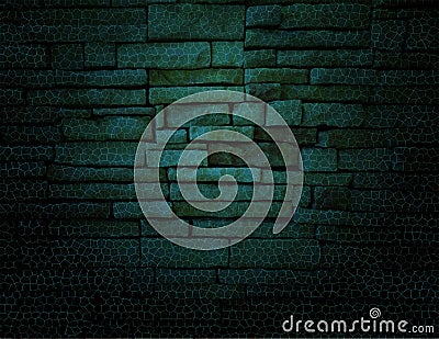 Green rustic old fashioned brick wall with string lights background Stock Photo