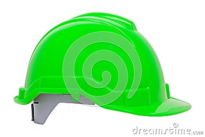 Green safety helmet on white background Stock Photo
