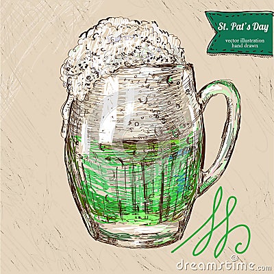 Green Saint Patrick's Day beer. Vector Illustration