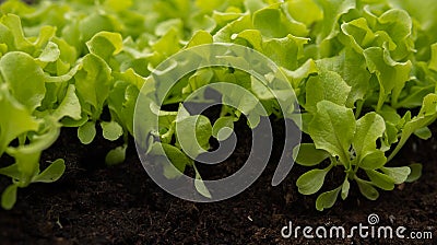 green salad leaves on black soil Stock Photo