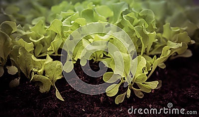 green salad leaves on black soil Stock Photo