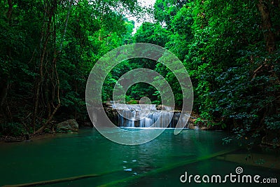 Green scene at Erawan Waterfall, Erawan National Park Stock Photo