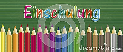 Green Schoolboard Colored Pencils Einschulung Vector Illustration