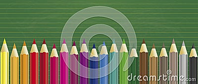 Green Schoolboard Colored Pencils Vector Illustration
