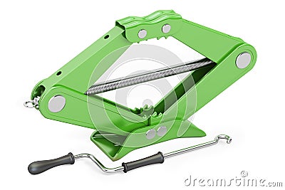 Green scissor jack, car lifter. 3D rendering Stock Photo