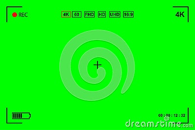 Green screen, chromakey background. Blank green background with VFX motion tracking markers. Screen of modern digital camcorders. Stock Photo