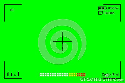 Green screen, chromakey background. Blank green background with VFX motion tracking markers. Screen of modern digital camcorders. Vector Illustration
