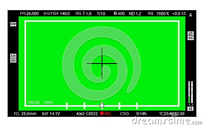 Green screen, chromakey background. Blank green background with VFX motion tracking markers. Screen of modern digital camcorders. Vector Illustration