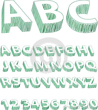 Green Scribble Alphabet Vector Illustration