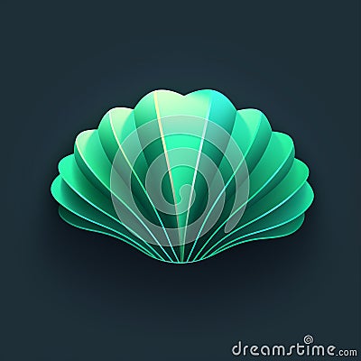 Green Sea Shell Icon With Gradient Shadow - Album, Folio, And Fan Formats Stock Photo