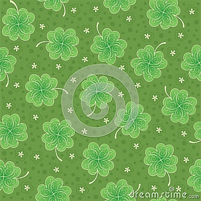 Green seamless background with shamrock Vector Illustration