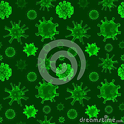 Green seamless patern of Different kinds of pathogen viruses Stock Photo