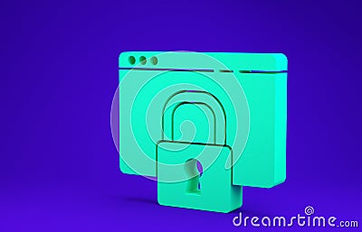 Green Secure your site with HTTPS, SSL icon isolated on blue background. Internet communication protocol. 3d Cartoon Illustration
